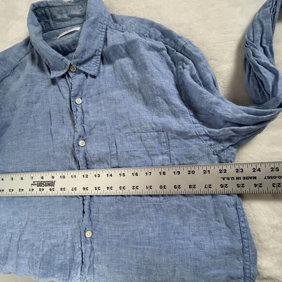 Uniqlo Mens Blue Linen Button-Up Long-Sleeve Shirt XL Pocket Casual Lightweight - Picture 6 of 8